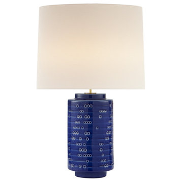 Darina Large Table Lamp in Pebbled Blue with Linen Shade