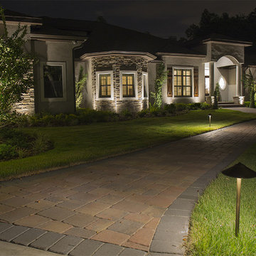 Architectural Lighting, stucco and stacked stone lighting