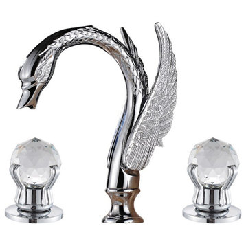 Gold Swan Basin Faucet Luxury Deck Mounted Dual Crystal Handle Mixer Tap, Chrome