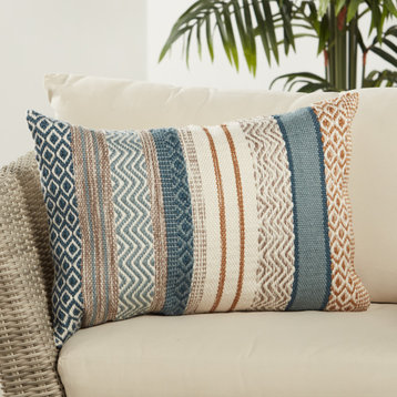 Jaipur Living Fleeta Geometric Blue/Gold Indoor/Outdoor Lumbar Pillow, 16"x24"