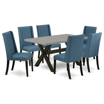 East West Furniture X-Style 7-piece Wood Dining Set in Mineral Blue