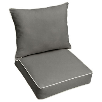Sunbrella Canvas Charcoal Outdoor Deep Seating Pillow and Cushion Set, 23.5x23