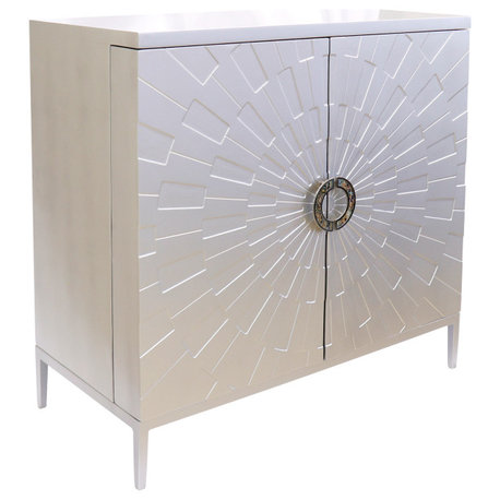 Calypso Collection Wooden Bar Cabinets, Silver with Ring Metal Handle