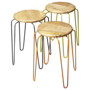 Butler Easton Wood and Iron Stackable Stools, 3-Piece Set