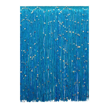 Sequin Chainette Bullion Fringe Trim, Color# 04, Turquoise Blue, 27 Yards