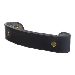 Walnut Studiolo - Leather Handle, The Tilikum, Black, 4" Center-to-Center, Brass - Cabinet And Drawer Handle Pulls