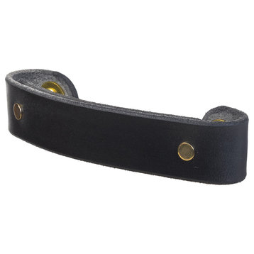 Leather Handle, The Tilikum, Black, 4" Center-to-Center, Brass