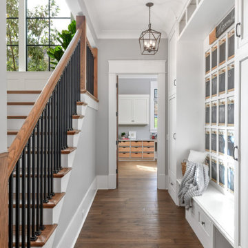 Luxury Modern Farmhouse Mudroom with Chalkboard Calendar Wall & Built-In Bench