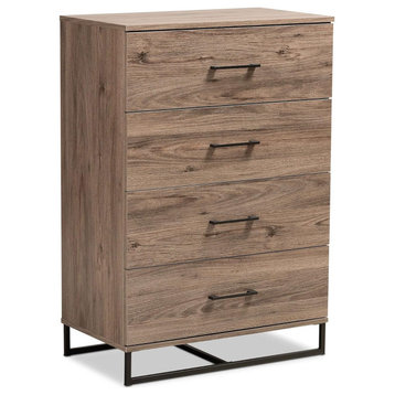 Transitional Vertical Dresser, 4 Storage Drawers With Metal Handles, Rustic Oak