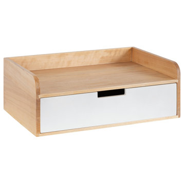 Kitt Floating Shelf Side Table, White/Natural 18x12x6.5