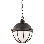 Hudson Valley Lighting - Sumner 1-Light 9" Pendant With White Shade, Finish: Old Bronze - The hanging globe-half opaque white glass diffuser, half metallic shell-is a perennial favorite. In our Sumner family, thumbscrews with lathe-cut knurling add to its industrial evocations.