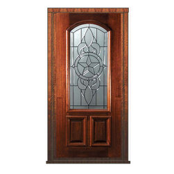 Prehung Entry Single Door 80 Mahogany Brazos 2 Panel Arch Lite Glass - Front Doors