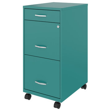 Space Solutions 18in Deep 3 Drawer Mobile Metal File Cabinet Teal/Turquoise