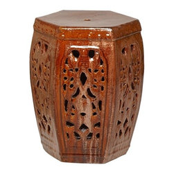 Cinnabar Hexagon Ceramic Garden Stool - Accent And Garden Stools