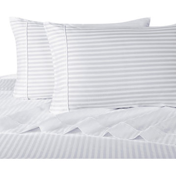 1200 Thread Count Egyptian Cotton Stripe Bed Sheet Set, Queen, White