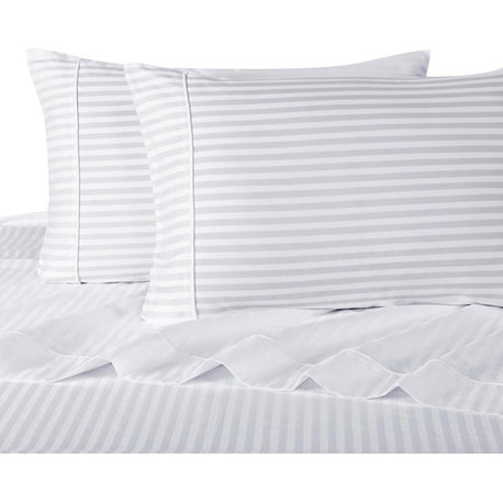 1200 Thread Count Egyptian Cotton Stripe Bed Sheet Set, King, White