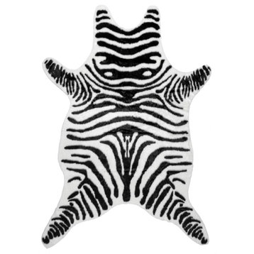 nuLOOM Jayla Machine Washable Zebra Area Rug, Black and White 5' x 6' 7"