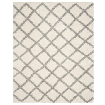 Elegant Area Rug, Thick Geometric Lattice Patterned Polypropylene, Ivory/Grey