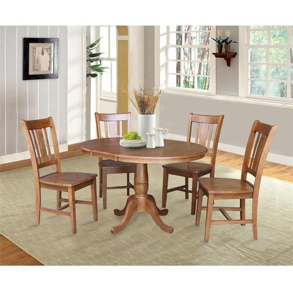 36" Solid Wood Round Extension Dining Table with 4 Chairs in Oak ...