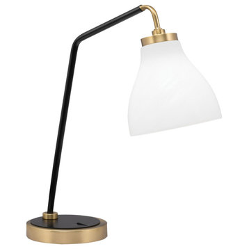 1-Light Desk Lamp, Matte Black/New Age Brass Finish, 6.25" White Marble Glass