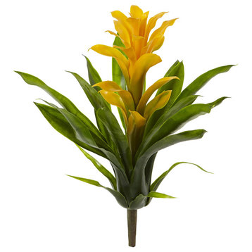 15" Bromeliad Artificial Flower, Set of 4, Yellow