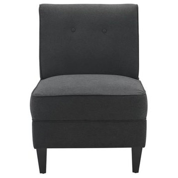 Armless Accent Chair, Wooden Frame With Comfortable Padded Seat & Back, Charcoal