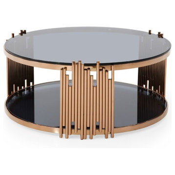 Modrest Bryce Modern Smoked Glass and Rosegold Round Coffee Table