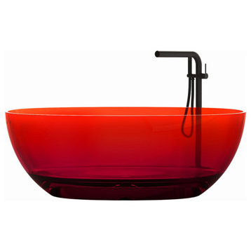 Vanity Art Freestanding Soaking Stone Resin Bathtub, Pure Resin Red, Large
