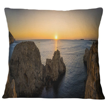 Ibiza Island Mediterranean Sunset Landscape Printed Throw Pillow, 16"x16"
