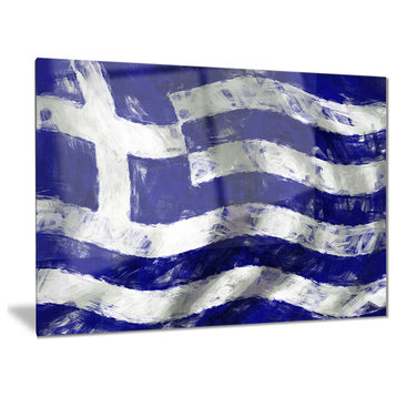 "Flag of Greece" Contemporary Glossy Metal Wall Art, 28"x12"