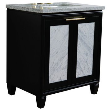 31" Single Sink Vanity, Black Finish With Gray Granite With Rectangle Sink