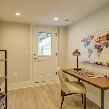 Basement remodeled with bedroom space and extra closet space in Maryland
