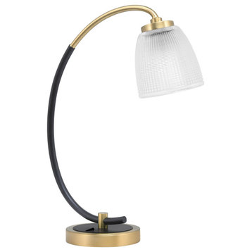 1-Light Desk Lamp, Matte Black/New Age Brass Finish, 5" Clear Ribbed Glass