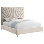 Meridian Furniture - Eclipse Velvet Bed, Cream, Queen - Turn up the wow factor in your bedroom with this Eclipse Queen Bed from Meridian Furniture. Stunning velvet upholstery in a posh cream color brings rich elegance and style to your space. A fan-like shell pattern on the headboard is achieved with channel tufting, which keeps the padded headboard plump and full, so it supports your back while you sit up in bed, binging on your favorite shows. Metal legs finish off this bed's luxe look, giving it a modish slant.