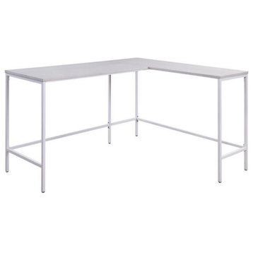 Contempo L-shaped Desk in Campanula White Finish with Metal Steel Frame