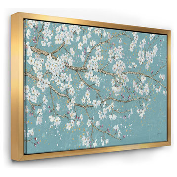 Designart Blue April Tree Traditional Framed Canvas Art, Gold, 40x30