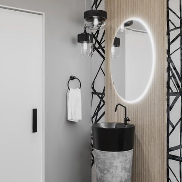 Black and White modern Powder Room