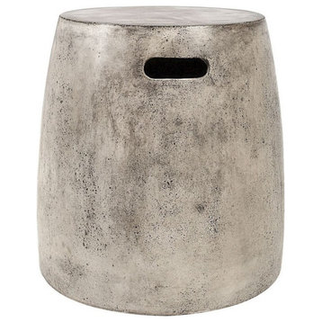 Rustic Style White Concrete Cylinder Stool In Wax Finish Stippled Black Details