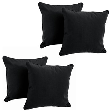 18" Double-Corded Solid Twill Square Throw Pillows With Inserts, Set of 4, Black