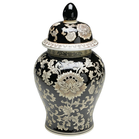 18" Black & Cream Ginger Jar