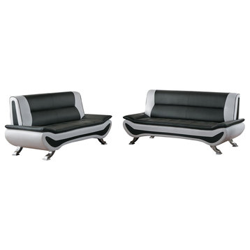 2-Piece Valentino Italianate Sofa and Love Seat, Black and White Leather