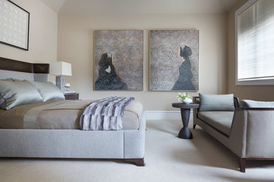 Example of a huge trendy guest carpeted bedroom design in San Francisco with beige walls