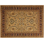 Bareen Designer Rugs - Kafkaz Pak-Persian Chana Tan/Dark Red Wool Rug, 9'0"x11'9" - A Persian influenced Turkish hand knotted rug made by skilled artisans capable of creating the most exceptional vegetable dyes and hand-spun New Zealand wool. This gorgeous one of a kind Peshawar Kafkaz handmade rug is also known as a Chobi/Ziegler rug. Characterized by their muted, earthy tones this gorgeous rug is extremely versatile and is famous for its soft pleasing color palette and informal design that works in a myriad of interiors. Skillfully crafted in intricate traditional, transitional and modern design these rugs have been expertly hand-tied, finished, sun-dried, and have KPSI from 100 to 130 and has pile height of 0.25 inches. The invigorating colors and patterns in this rug will give your home an elegant and fresh appearance. The intricate design allows this mesmerizing rug to create a royal ambience in any decor. Hand knotted construction and natural fibers gives this rug soft feel under your feet.