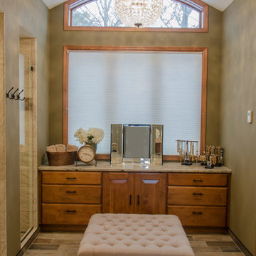 Total Master Bath Remodel Features Vaulted Ceiling, Chrystal Chandelier