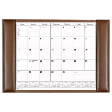 Rustic Brown Leather Desk Pad With Calendar, 25.5x17.25