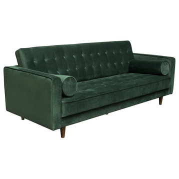 Juniper Tufted Sofa in Hunter Green Velvet with (2) Bolster Pillows