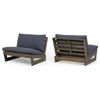 Emma Outdoor Acacia Wood Club Chairs With Cushions, Set of 2, Gray