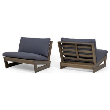 Emma Outdoor Acacia Wood Club Chairs With Cushions, Set of 2, Gray