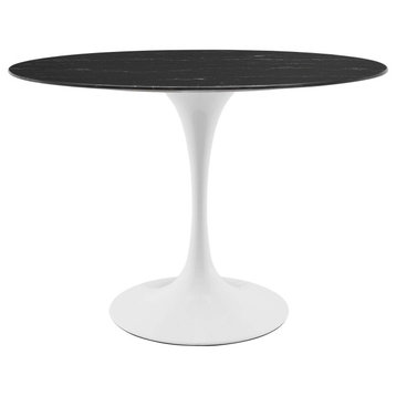 42" Dining Table, Oval, Black White, Artificial Marble, Metal, Modern