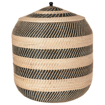 Extra-Large Rattan Belly Basket, Natural and Black